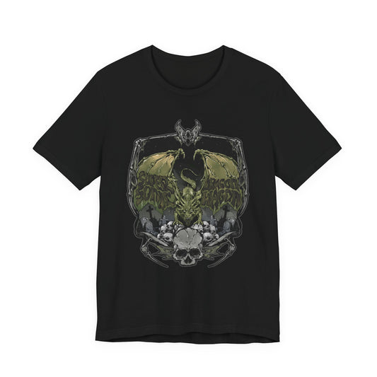 Dragon Skull Crest T-Shirt — Gothic Fantasy Tee for Fans of Dragons & Dark Art