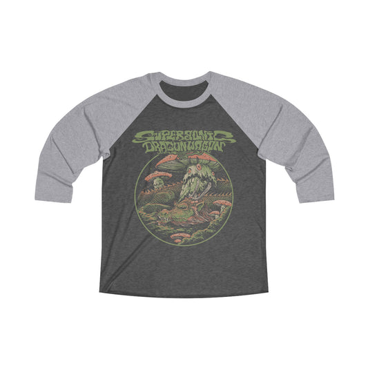 Raglan Tee — Retro Shroom Dragon Graphic 3/4 Sleeve Baseball Shirt